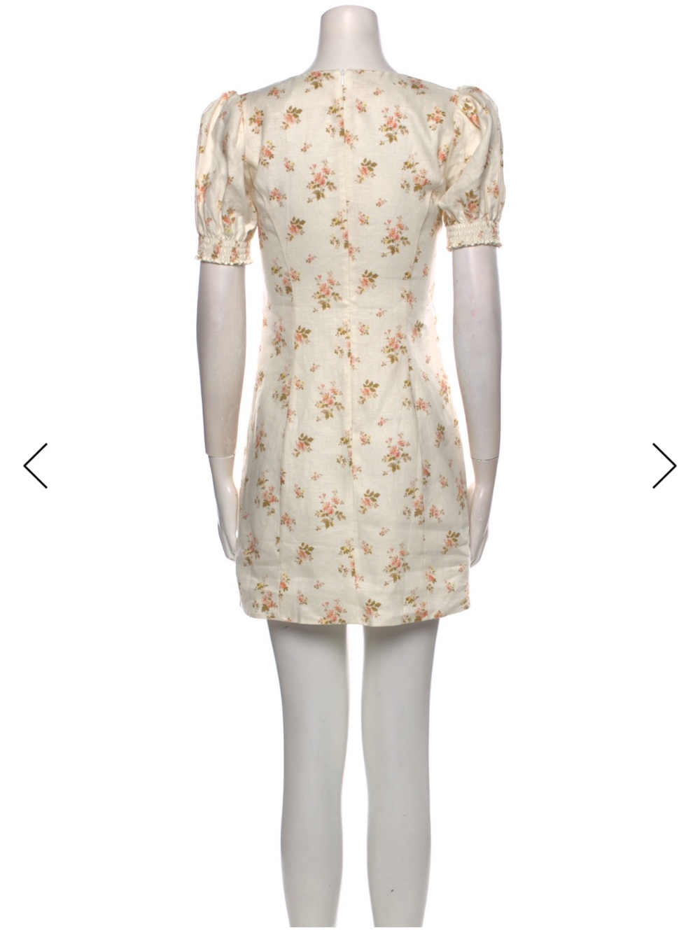Reformation Gina Cream Floral Square-Neck Puff Sleeve Linen Mini Dress BWT - Picture 12 of 16